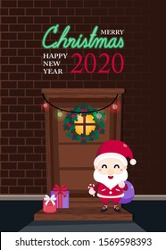 Merry Christmas and Happy New year greeting card. Vector illustration template Festive seasonal