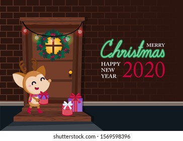 Merry Christmas and Happy New year greeting card. Vector illustration template Festive seasonal