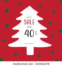 Merry Christmas and Happy new year with tree and red color background discount tag sale, shopping promotion banner, cute card vector