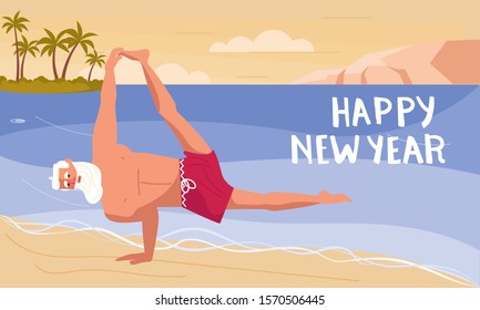 Merry Christmas and Happy New Year card! Young athletic Santa Claus isolated. Flat Art Vector illustration
