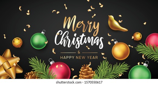 Merry Christmas and happy new year background. Vector illustration with Christmas elements