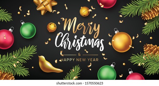 Merry Christmas and happy new year background. Vector illustration with Christmas elements