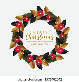 Merry Christmas and Happy New Year, Christmas Wreath.