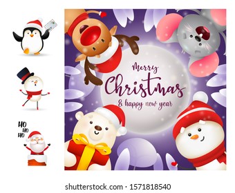 Merry Christmas and happy New Year flyer. Lettering with decorations can be used for invitation and greeting card. Holiday concept