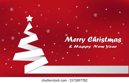 Merry Christmas and Happy New Year card, minimal line christmas tree, Place for text, Great for New Year party invitation, flyer, banner, poster, web, vector illustration.