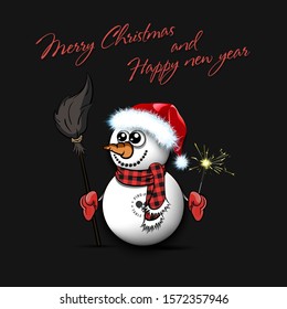 Merry Christmas and happy new year. Snowman from ping-pong balls on an isolated background. Pattern for banner, poster, greeting card, party invitation. Vector illustration