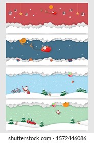 Merry Christmas and Happy New Year greeting card background collection with christmas ornament paper cut style - Vector illustration.