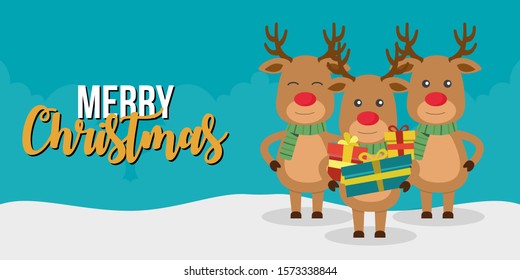 Merry Christmas and Happy New Year, reindeer. Christmas greeting card. 