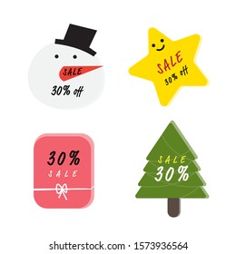 Merry Christmas and Happy new year theme banner and discount tag sale banner like snow man, tree, present and element design for shopping time logo festival background decoration