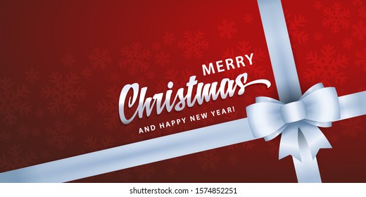 merry christmas and happy new year greeting card background template with red gift box and white ribbon and bow classic white vacation textile star abstract holiday background scene fabric red tissue