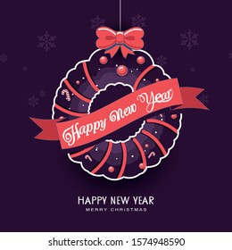 Merry Christmas and Happy New Year 2020 greeting card, vector illustration.