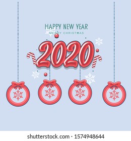 Merry Christmas and Happy New Year 2020 greeting card, vector illustration.