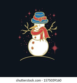Merry Christmas And Happy New Year Vector Design With Snowman Illustration.