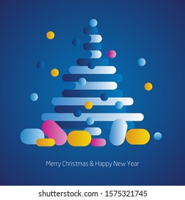 Merry Christmas Happy New Year 2020 modern colorful design with abstract cake and ice cream Christmas tree gifts blue greeting card