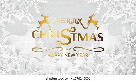 Merry Christmas and Happy New Year, Paper art design, Advertising with winter composition in paper cut style background, Vector illustration, holiday party