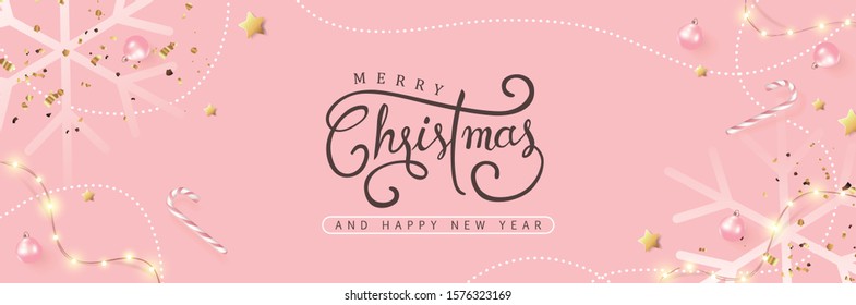 Merry Christmas and Happy New Year background banner.Merry Christmas vector text Calligraphic Lettering Vector illustration. 