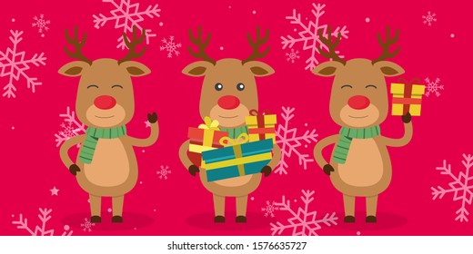 Merry Christmas and Happy New Year, reindeer. Christmas greeting card. 