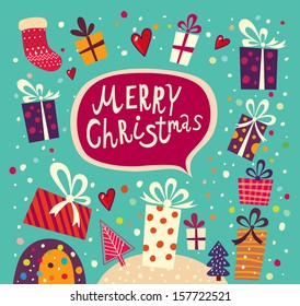 Merry Christmas and Happy New Year card with gift boxes