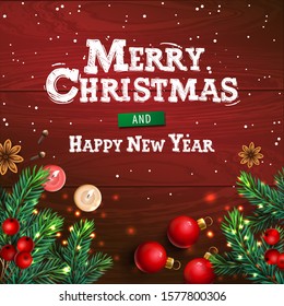 Merry Christmas and Happy New Year. Christmas poster, greeting card, header, website, vector illustration.