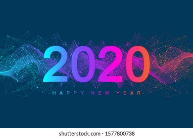 Merry Christmas and Happy New Year 2020 greeting card. Modern futuristic template for 2020. Digital data visualization. Business technology concept. Vector illustration.