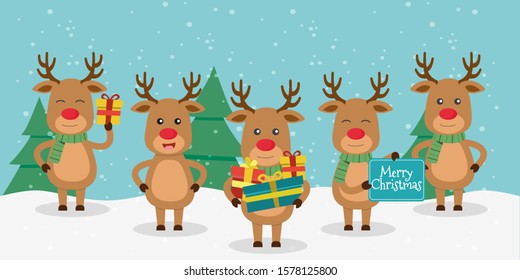 Merry Christmas and Happy New Year, reindeer. Christmas greeting card. 