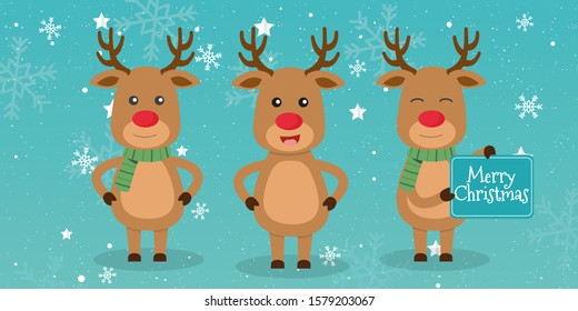 Merry Christmas and Happy New Year, reindeer. Christmas greeting card. 