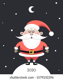 Merry christmas and happy new year greeting card. The inscription and santa claus. Vector illustration.