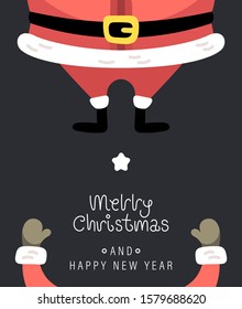 Merry christmas and happy new year greeting card. The inscription and santa claus. Vector illustration.