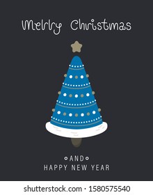 Merry christmas and happy new year greeting card. The inscription and christmas tree. Vector illustration.
