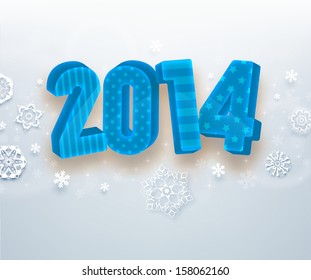 Merry Christmas and Happy New Year, 2014. White paper snowflakes