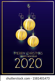 Merry Christmas and Happy New Year. Background hanging balls. Xmas greeting card with decorative bauble. vector illustration. Vector EPS 10.