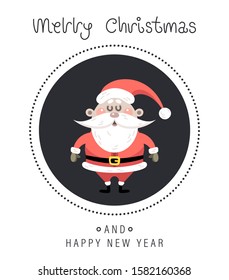 Merry christmas and happy new year greeting card. The inscription and santa claus. Vector illustration.