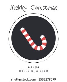 Merry christmas and happy new year greeting card. The inscription and christmas lollipop. Vector illustration.