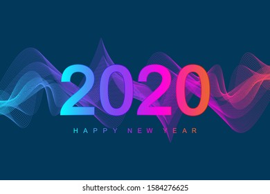 Merry Christmas and Happy New Year 2020 greeting card. Modern futuristic template for 2020. Digital data visualization. Business technology concept. Vector illustration.