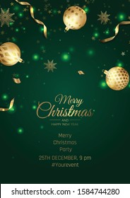 Merry Christmas and Happy New Year. Background with Snowflakes and balls design.