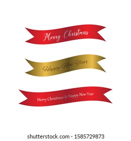 Merry Christmas and Happy New Year ribbons. Red and Gold . Vector