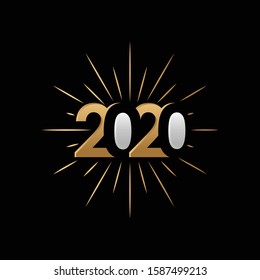 Merry Christmas and Happy New Year 2020 vector banner background. Vector holiday illustration. Happy New Year 2020 vector illustration ornament isolated on black background.