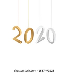 Merry Christmas and Happy New Year 2020 vector banner background. Vector holiday illustration. Happy New Year 2020 vector illustration ornament isolated on white background.