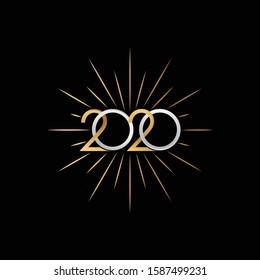 Merry Christmas and Happy New Year 2020 vector banner background. Vector holiday illustration. Happy New Year 2020 vector illustration ornament isolated on black background.