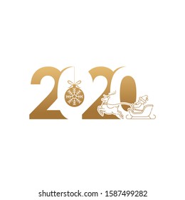 Merry Christmas and Happy New Year 2020 Vector holiday background. Happy New Year 2020 with Santa Claus on a sleigh with deer outline vector illustration isolated on white background.