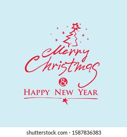 Merry Christmas & Happy New Year. Vector red text template. Hand drawn inscription, calligraphic design. Vector illustration
