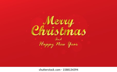 Merry Christmas and Happy New Year lettering template. Golden text on red background. Merry Christmas and Happy New Year lettering for greeting card, prints and posters. Vector Illustration
