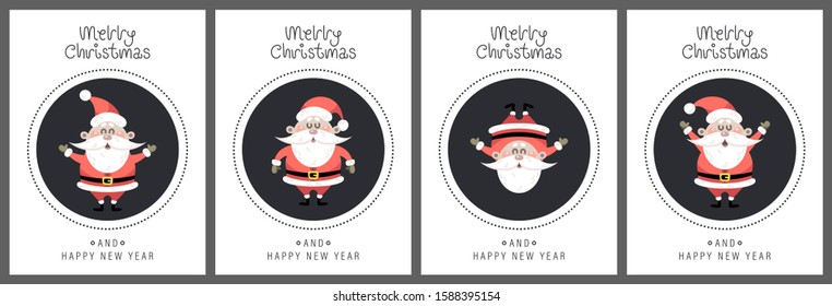 Merry christmas and happy new year greeting card. The inscription and Santa Claus. Vector illustration.
