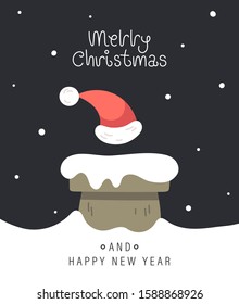 Merry christmas and happy new year greeting card. The inscription and santa claus head. Vector illustration.