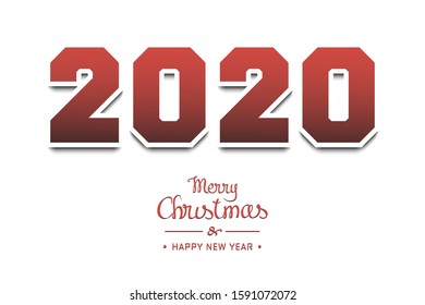 Merry Christmas and Happy New Year. Greeting card design template with for 2020 new year on isolated background. Minimalistic pattern for graphic design poster, flyer, invitation. Vector illustration