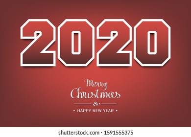 Merry Christmas and Happy New Year. Greeting card design template with for 2020 new year on isolated background. Minimalistic pattern for graphic design poster, flyer, invitation. Vector illustration