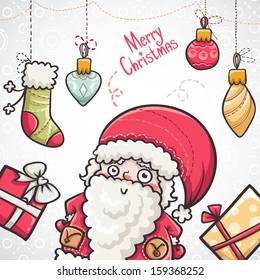 Merry Christmas and Happy New Year postcard with Santa 