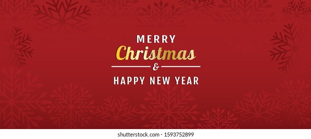 Merry Christmas and Happy New Year banner with snowflakes.Greeting card for holiday on red background.