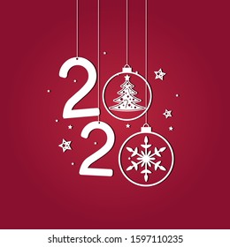 Merry Christmas and happy new year greeting card in paper cut style
