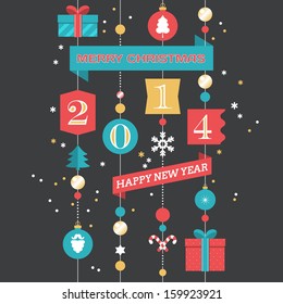 Merry Christmas and Happy New Year 2014 poster design. Vector illustration